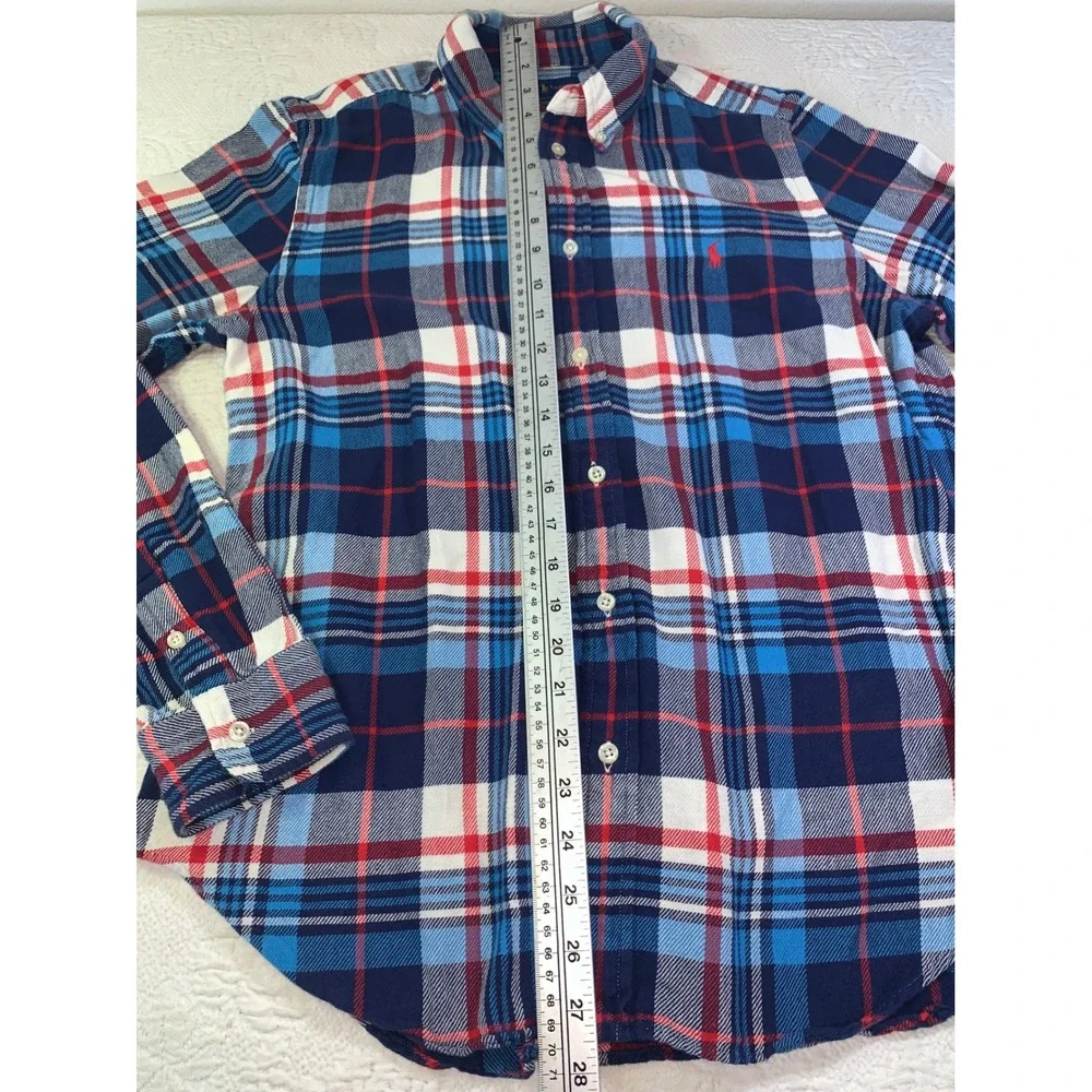Polo Ralph Lauren Mens Flannel Shirt L Classic Fit Blue Red Plaid Button Down